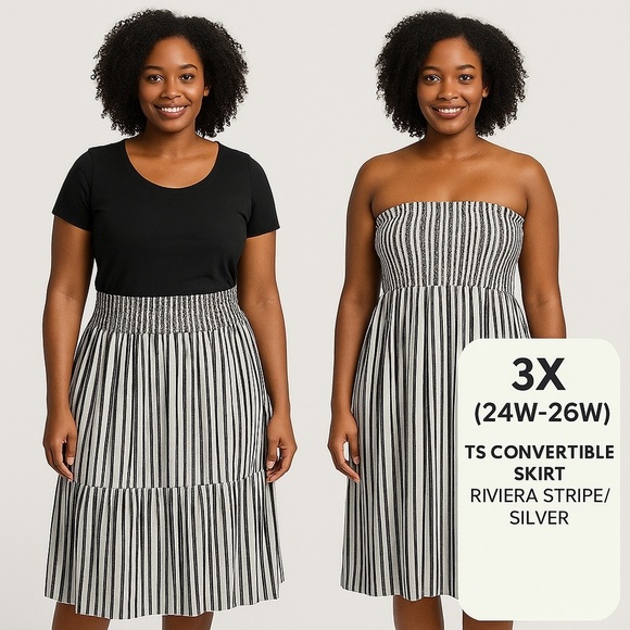 TS Convertible Smocked Skirt Dress Riviera Stripe Silver 3X (24W–26) NWT - Picture 1 of 9